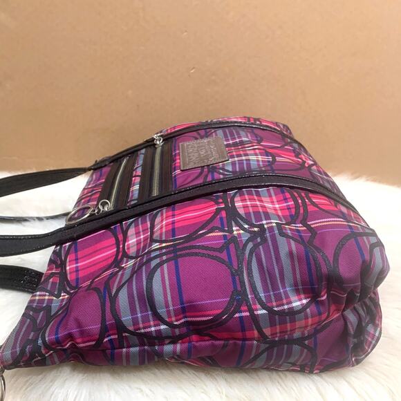 COACH POPPY Purple/Pink Tartan Plaid Glitter Outline Signature GLAM Tote #14360 - Picture 6 of 16
